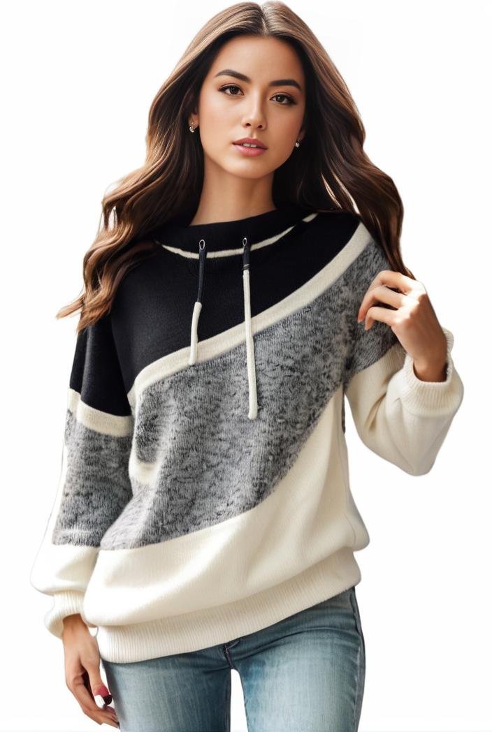 plus size casual sweatshirt women s plus colorblock long sleeve hooded drawstring slight stretch sweatshirt 139328