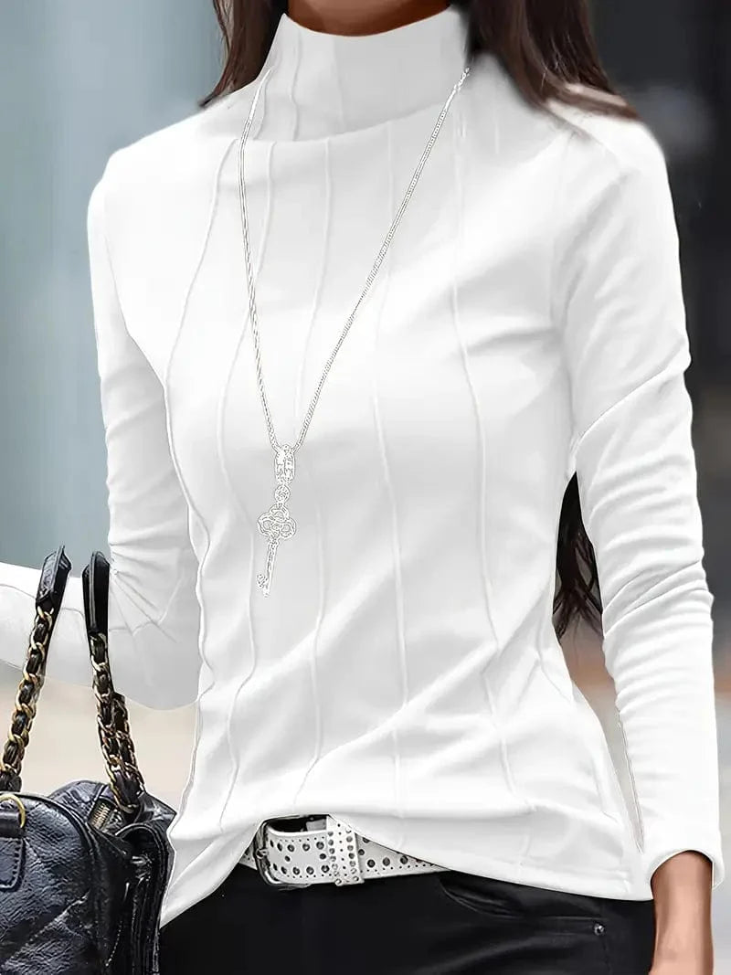Versatile Solid Turtleneck Top, Chic Long Sleeve Shirt For Spring & Fall, Women's Fashion