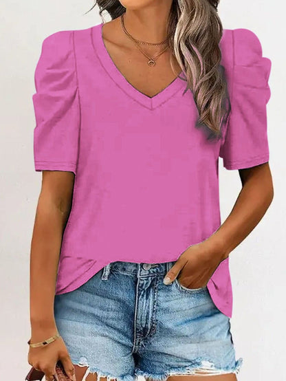 Casual Round Neck Solid Color Hollow Loose T-Shirt