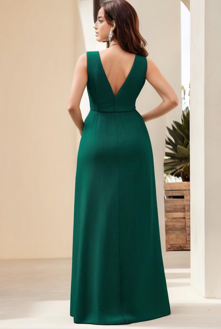 plus size shiny v neck side slit formal evening dress 143102