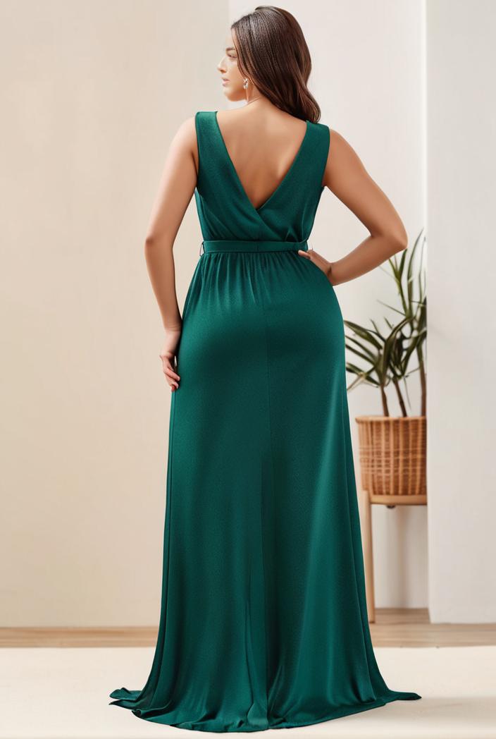 plus size shiny v neck side slit formal evening dress 143104