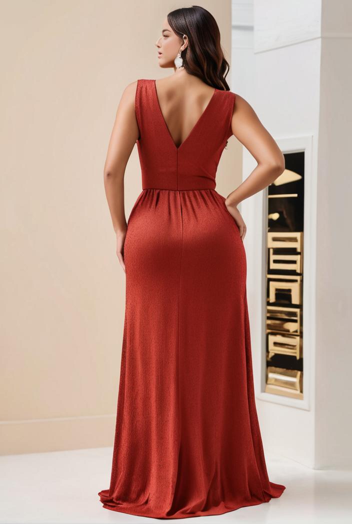 plus size shiny v neck side slit formal evening dress 143213