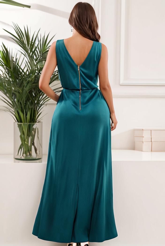 plus size shiny v neck side slit formal evening dress 143258