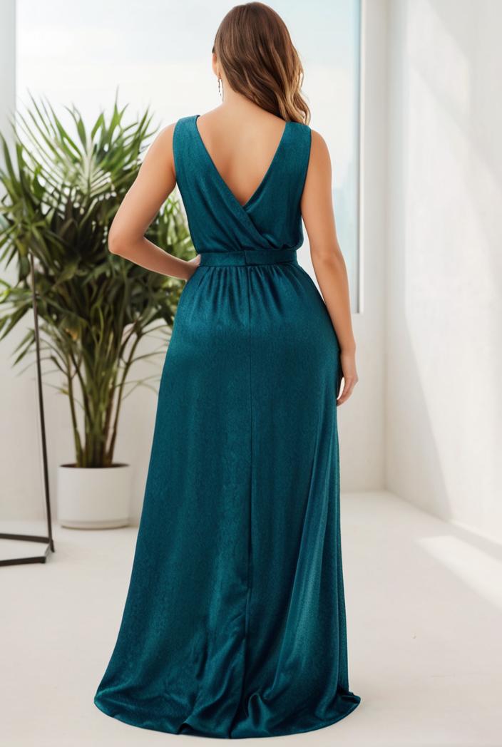 plus size shiny v neck side slit formal evening dress 143260
