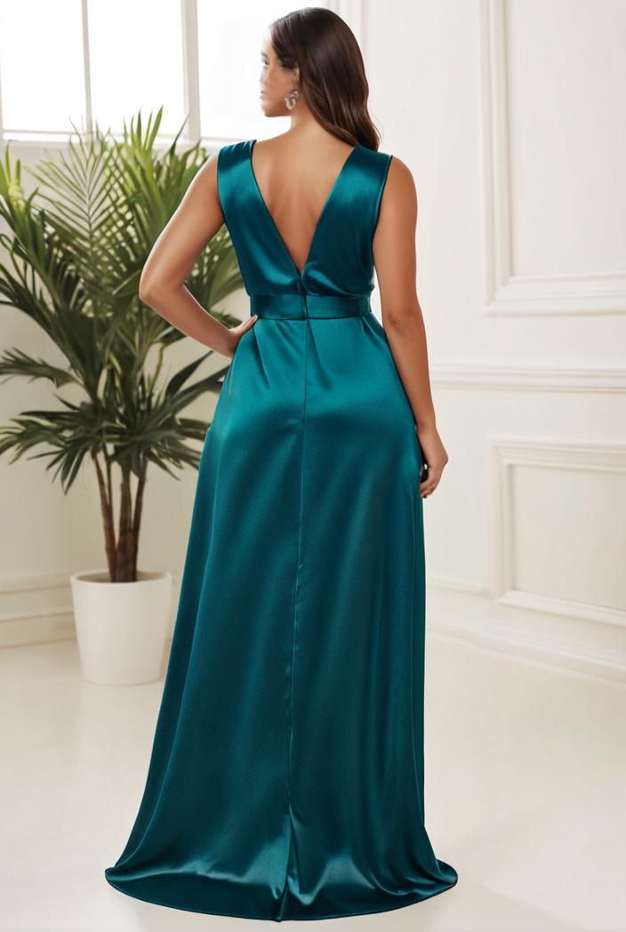 plus size shiny v neck side slit formal evening dress 143263