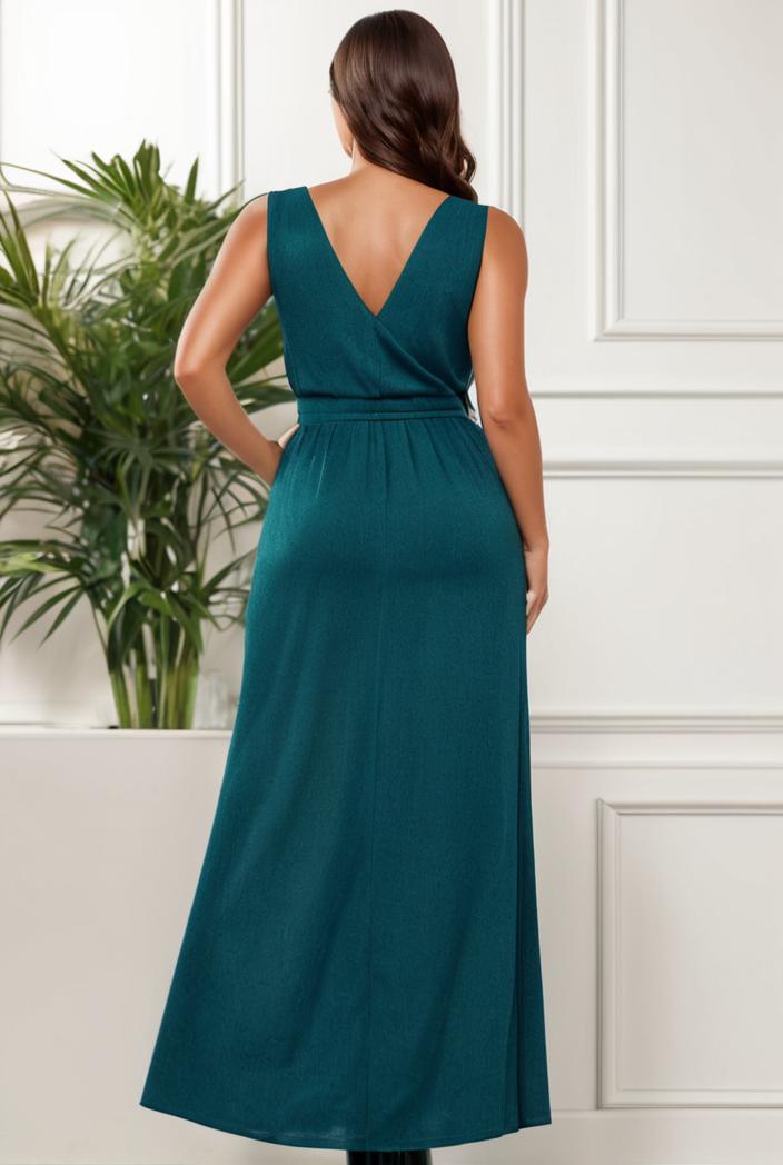 plus size shiny v neck side slit formal evening dress 143265