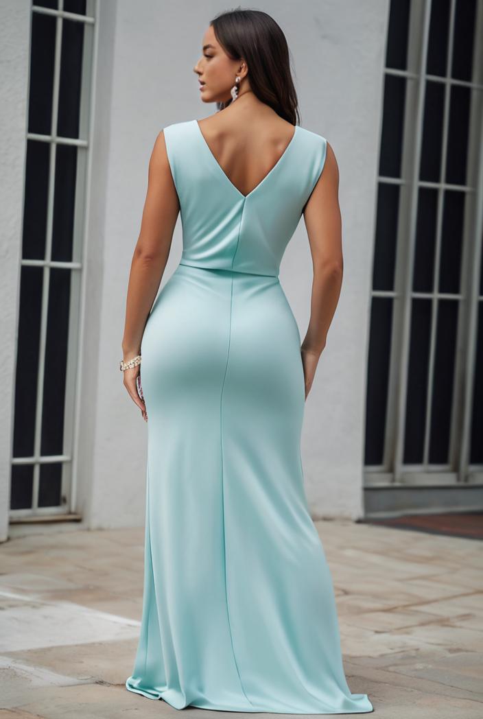 plus size shiny v neck side slit formal evening dress 143293