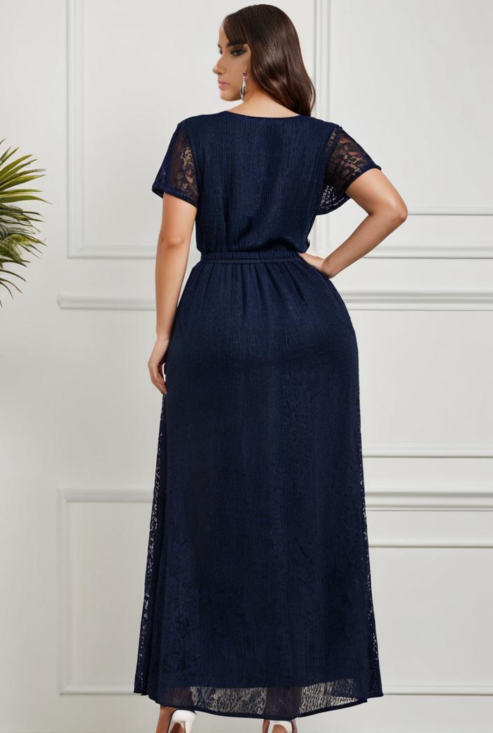 plus size short sleeve ruffled v neck a line lace evening dress 143369