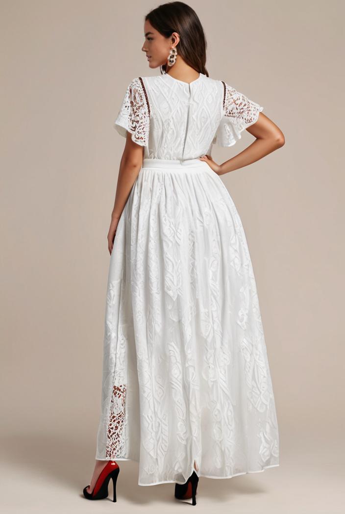 plus size short sleeve ruffled v neck a line lace evening dress 143610