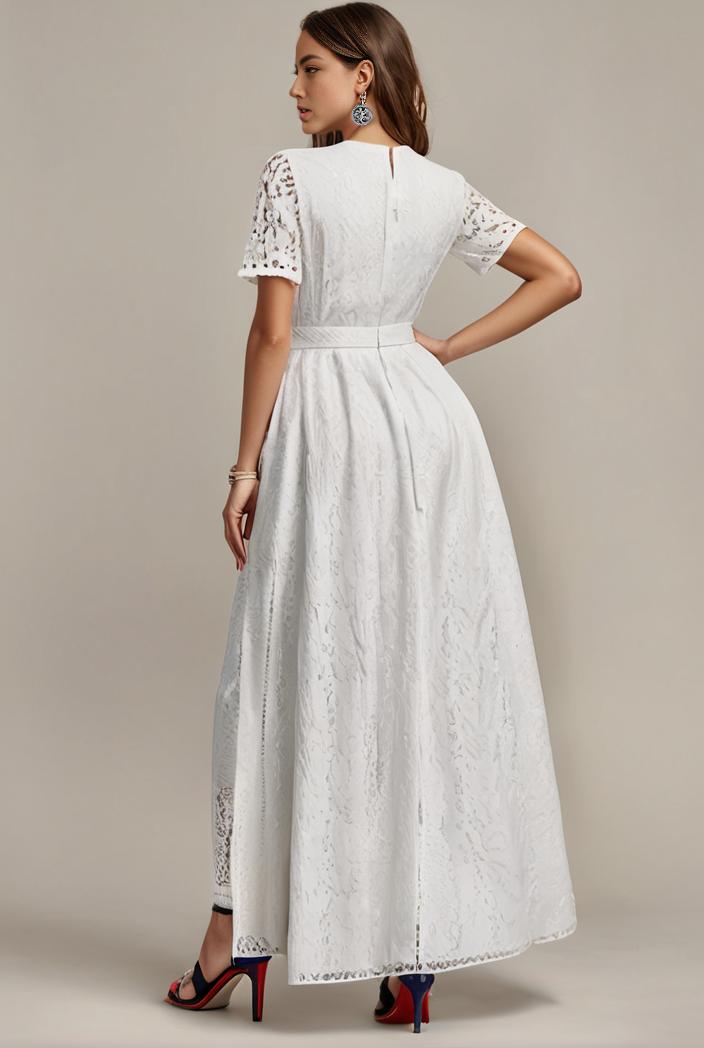 plus size short sleeve ruffled v neck a line lace evening dress 143612