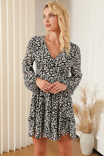 Ruffle Sleeve V Neck Floral Chiffon Maxi Dress