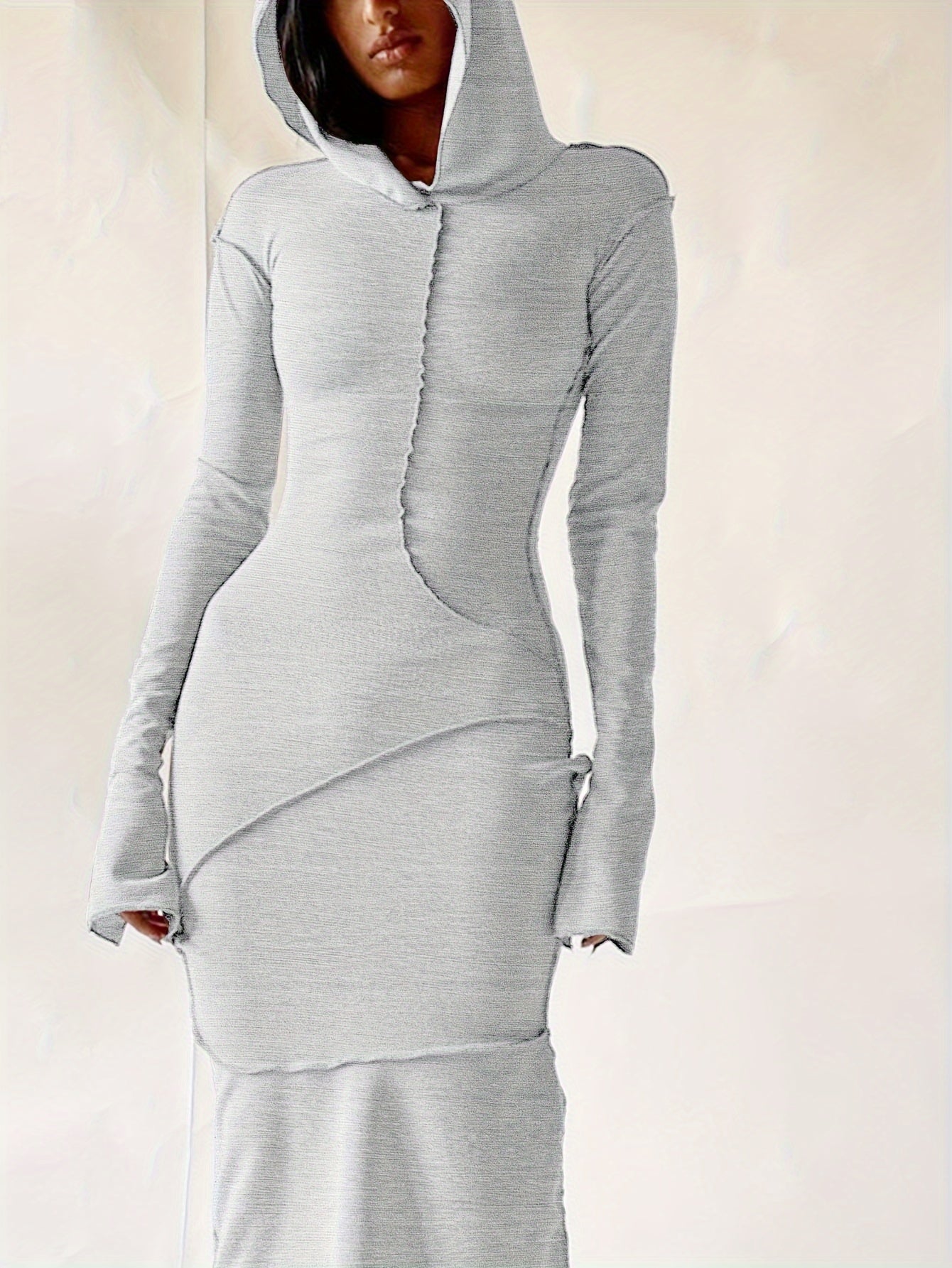 Chic Bodycon Maxi Dress with Hood & Stitching