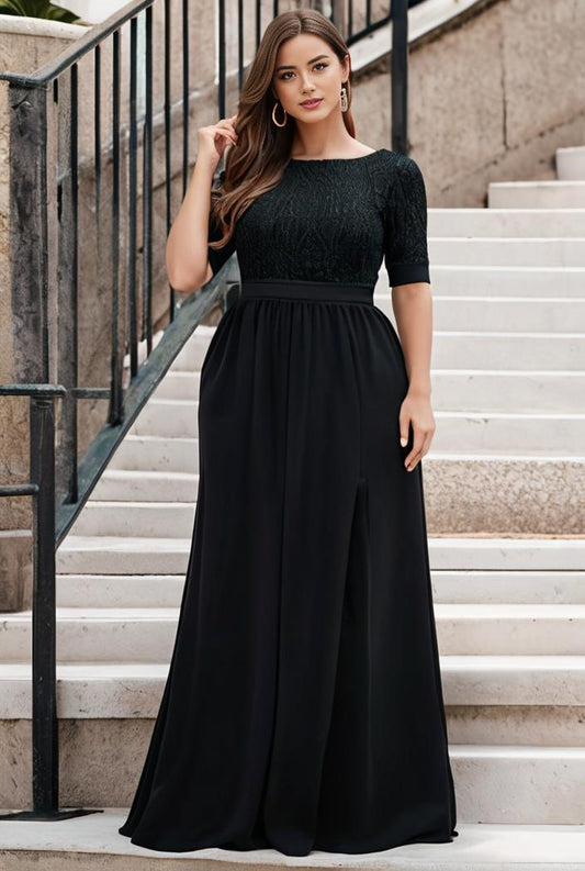 plus size women s embroidery evening dresses with short sleeve 144530