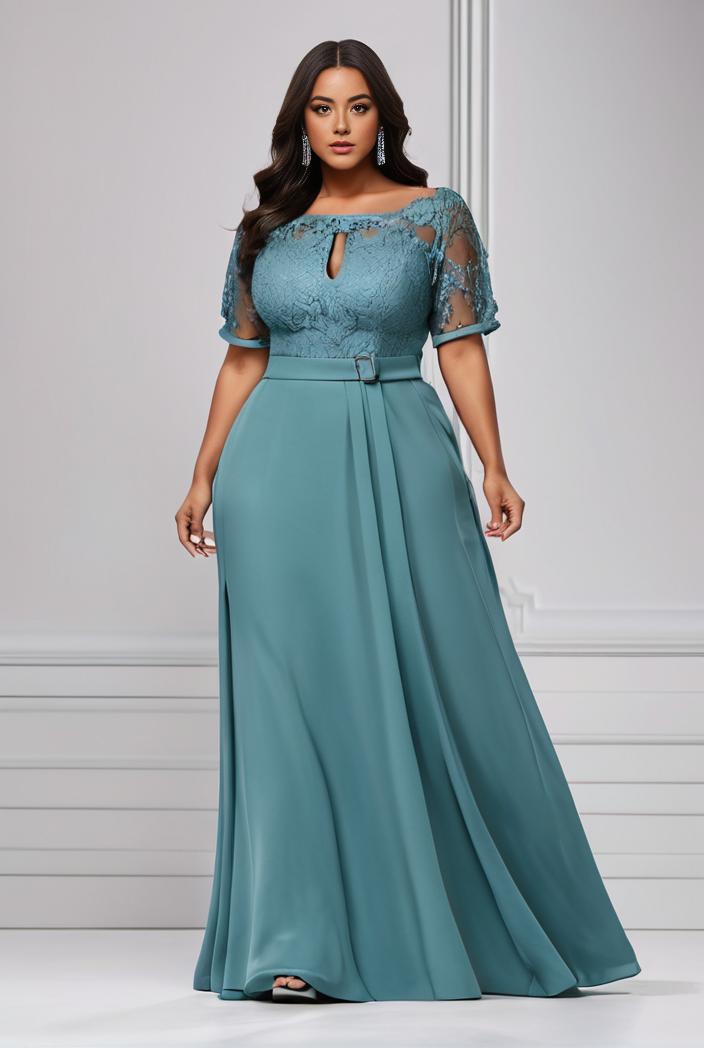 plus size women s embroidery evening dresses with short sleeve 144625