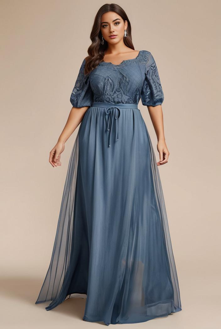 plus size women s embroidery evening dresses with short sleeve 144634