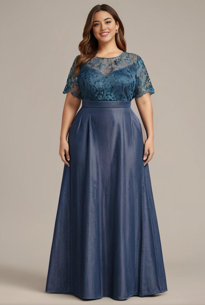 plus size women s embroidery evening dresses with short sleeve 144636
