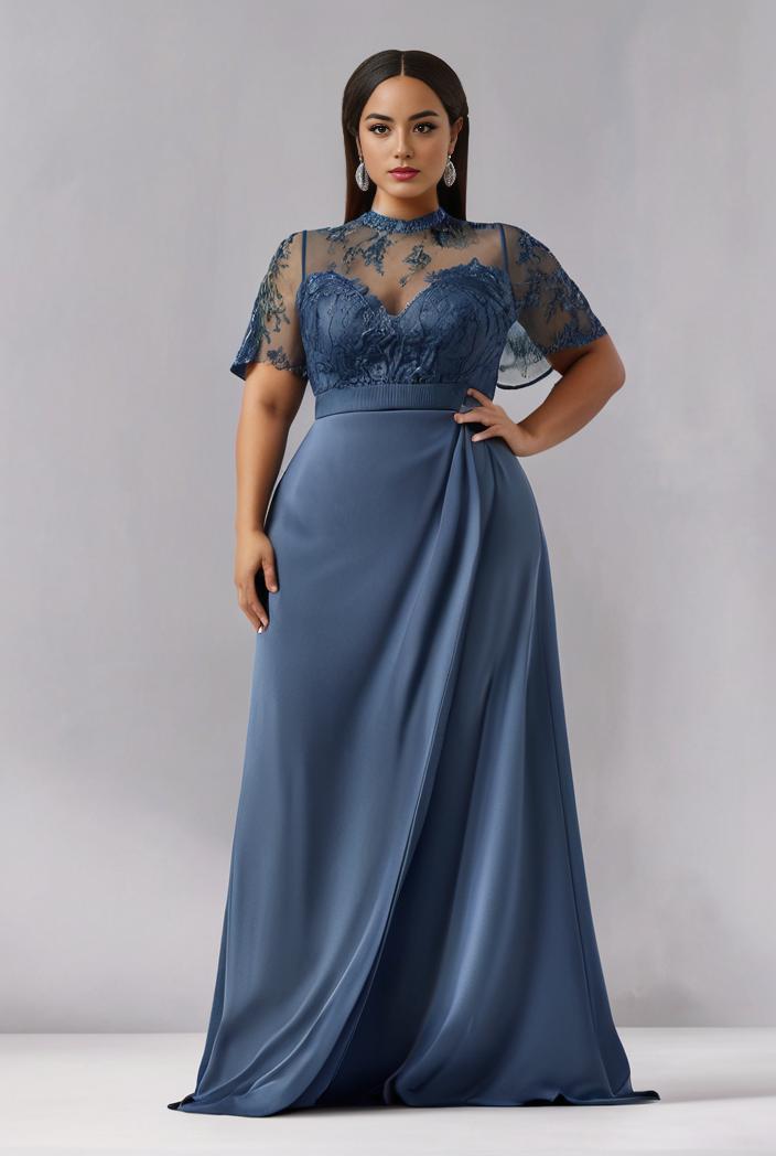 plus size women s embroidery evening dresses with short sleeve 144660
