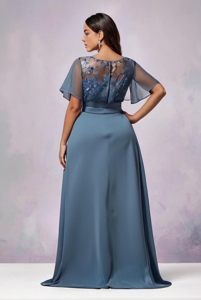 plus size women s embroidery evening dresses with short sleeve 144664