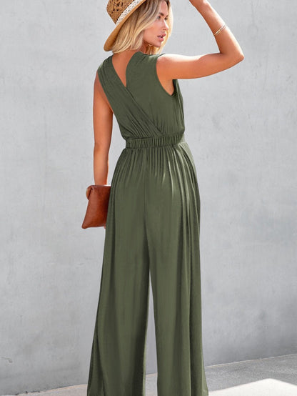 Solid One Shoulder Wide Leg Jumpsuit