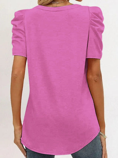 Casual Round Neck Solid Color Hollow Loose T-Shirt