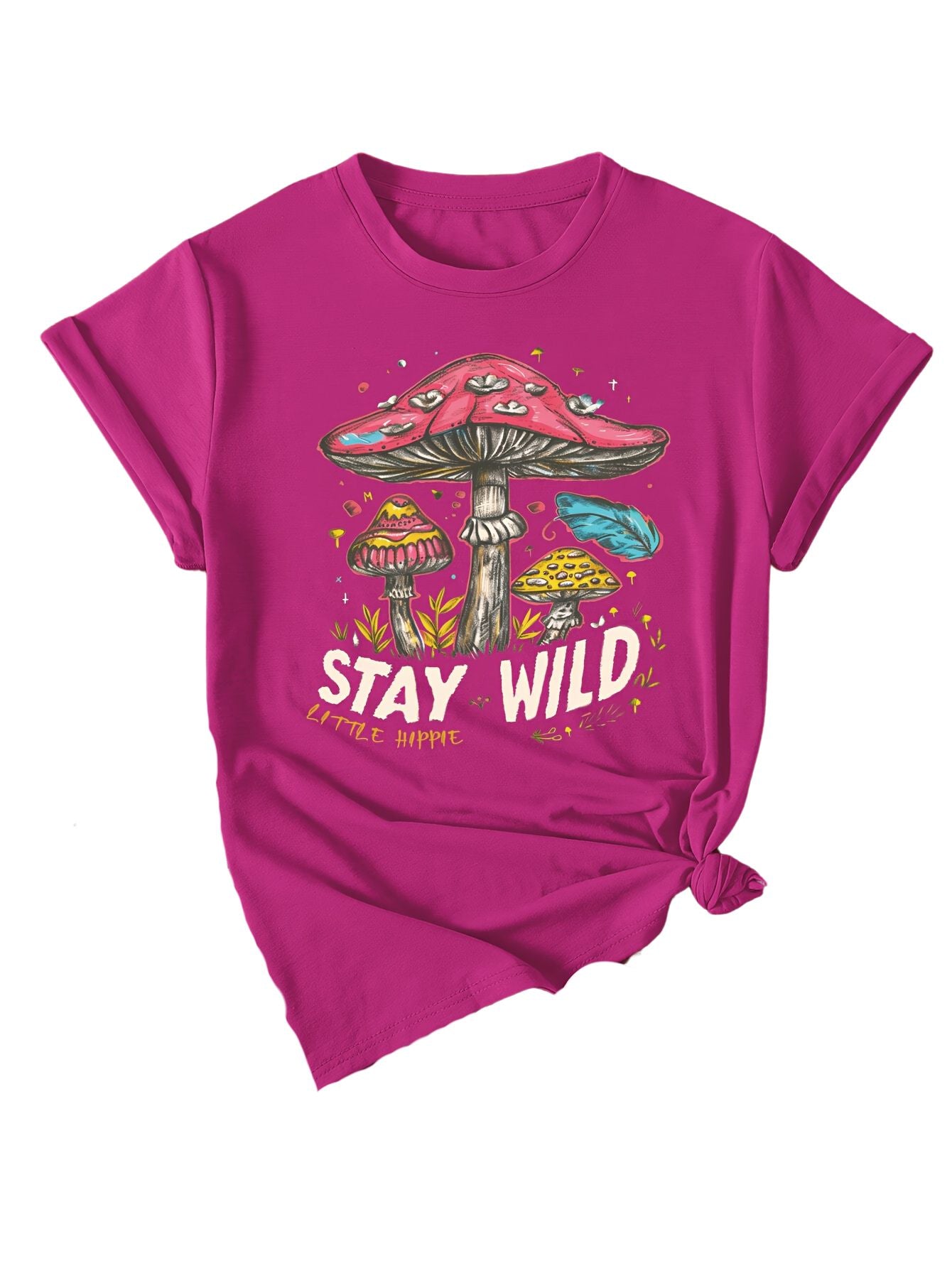 Mushroom Print T-shirt, Short Sleeve Crew Neck Casual Top For Summer & Spring, Women's Clothing