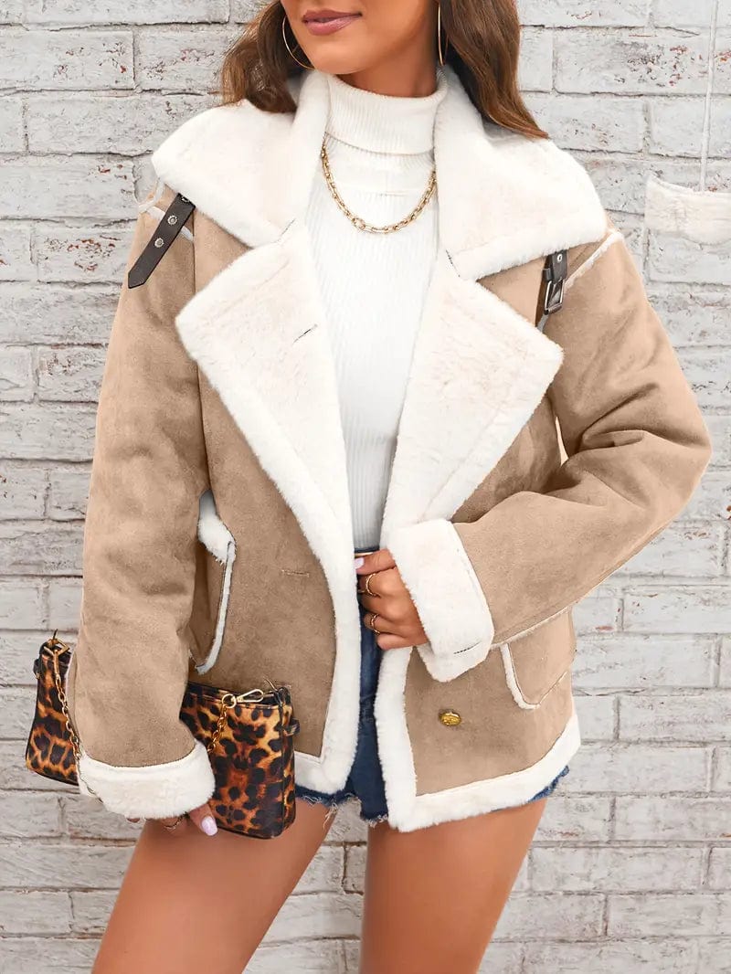 Warm Lapel Plush Winter Jacket, Women's Fashion Outwear.