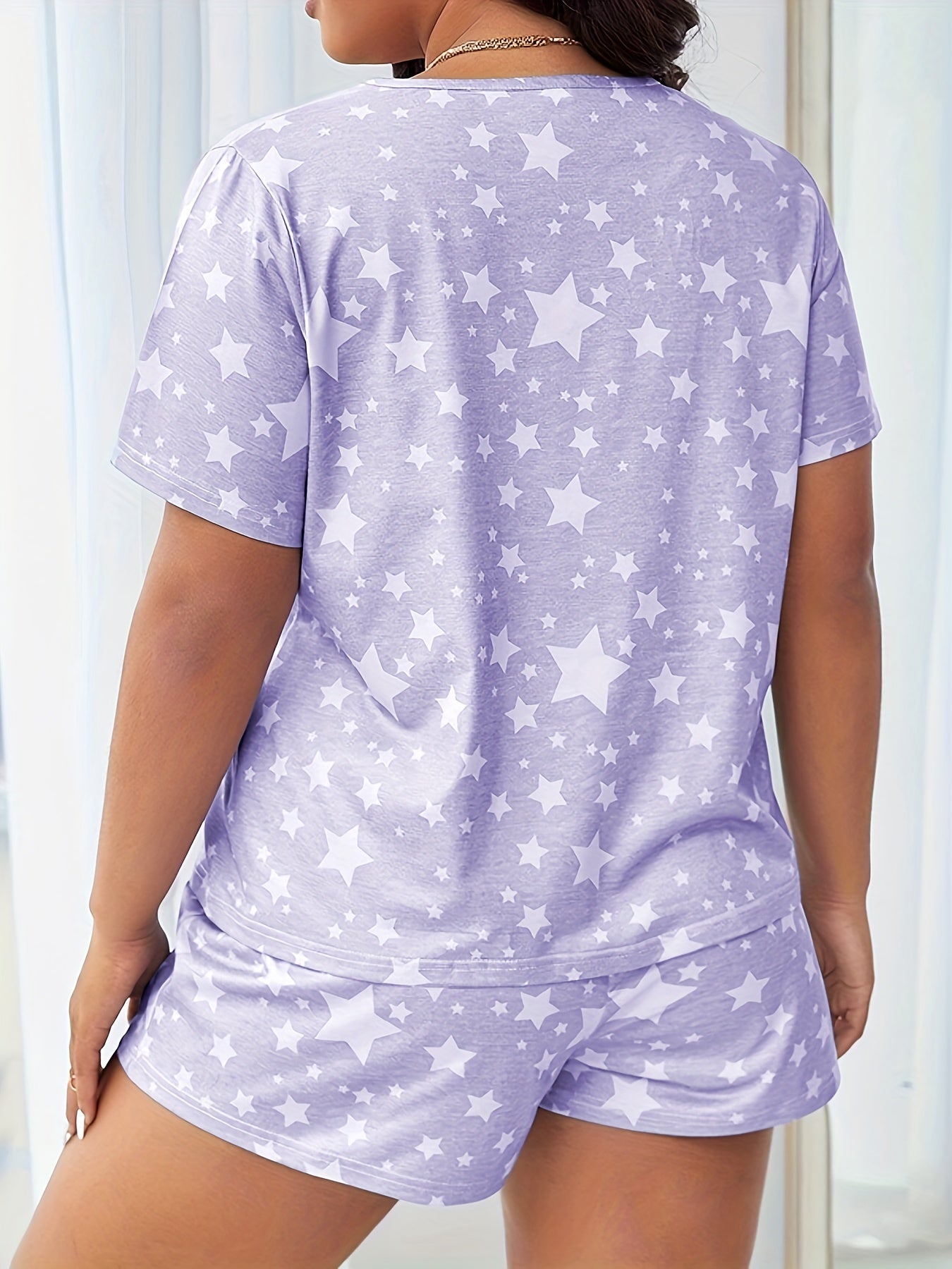 Plus Size Galaxy Star Print Two-Piece Pajama Set