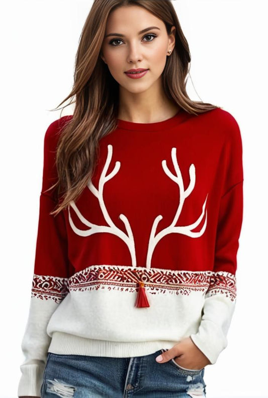 plus size christmas casual sweatshirt women s plus snowflake antler print long sleeve round neck medium stretch pullover top 122095