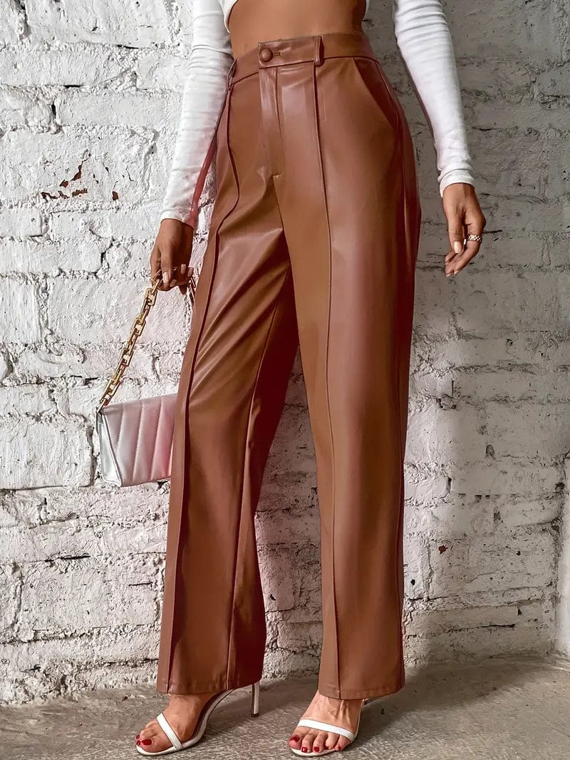 Faux Leather High Waisted Pants with Pockets for Women