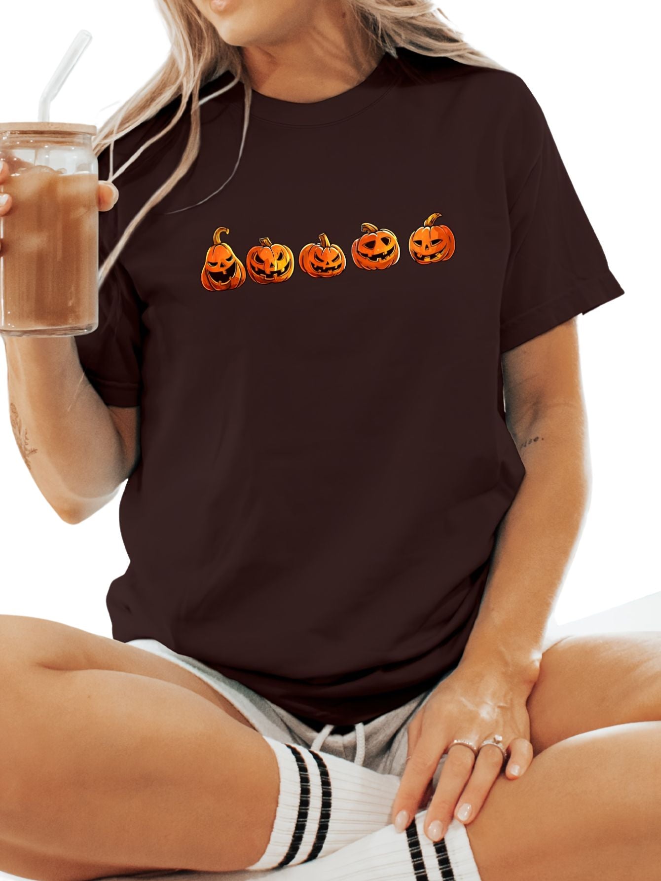 Halloween Print T-shirt, Short Sleeve Crew Neck Casual Top For Summer & Spring, Women's Clothing