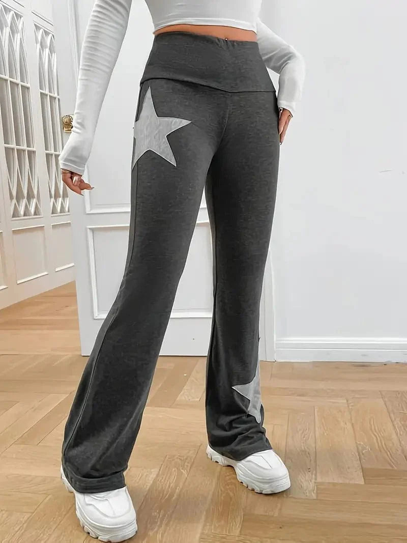 Star Flare Leg Pants with High Waist - Stylish Women's Clothing