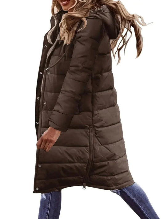 Warm Winter Women's Puffy Coat with Hood and Buttons