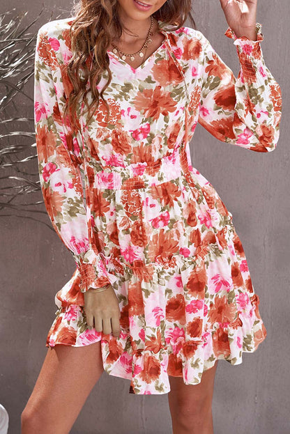 Casual Print Knee Long Sleeve Tunic Dresses