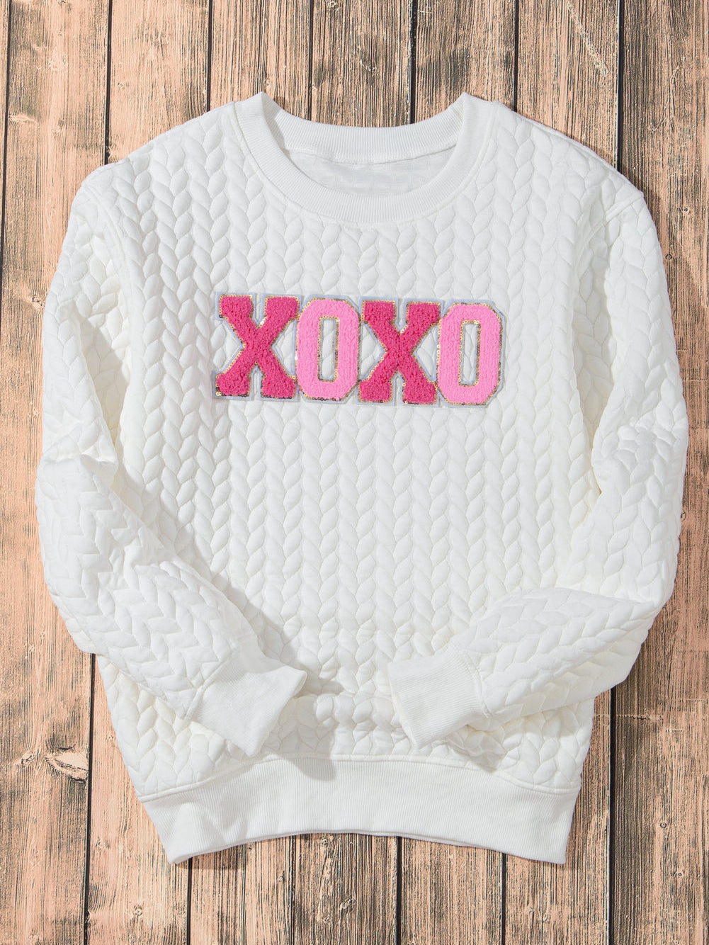 XOXO White Glitter Cable Knit Pullover Sweater