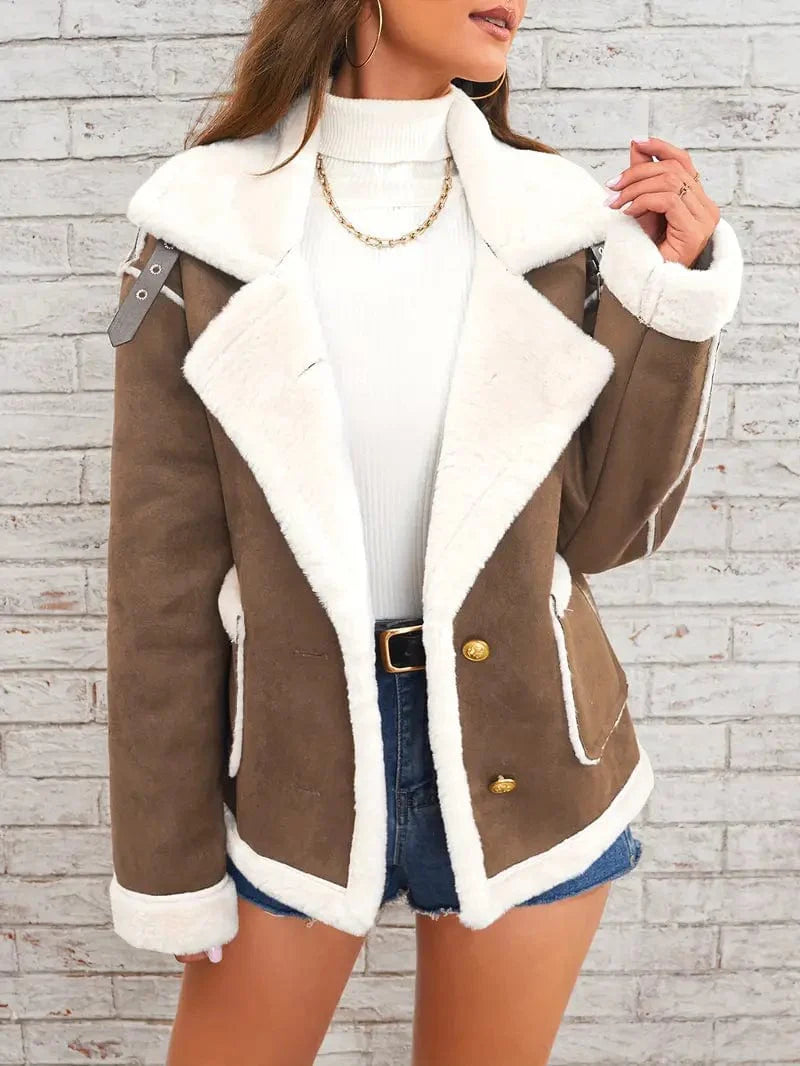 Warm Lapel Plush Winter Jacket, Women's Fashion Outwear.