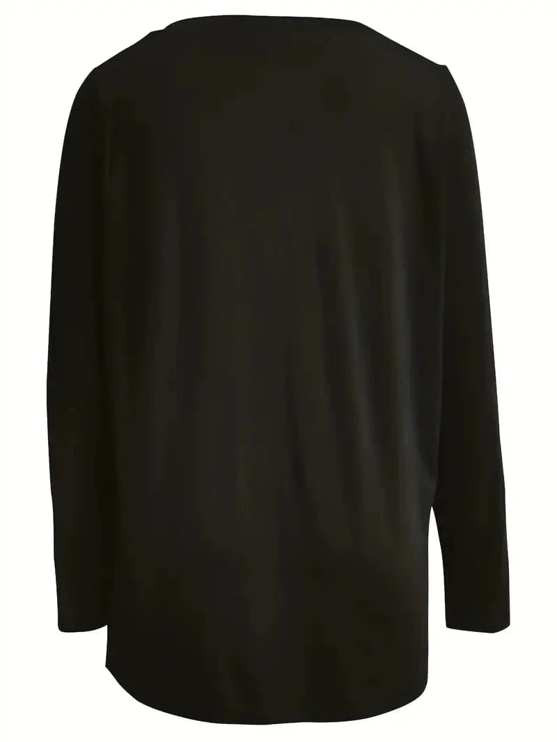 Women's Solid Pocket V Neck Long Sleeve T-Shirt for Spring & Fall