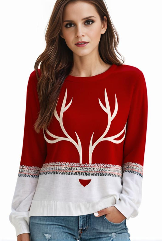 plus size christmas casual sweatshirt women s plus snowflake antler print long sleeve round neck medium stretch pullover top 123265