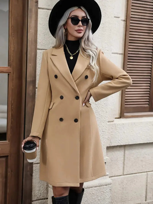 Stylish Women's Winter Overcoat with Double Breasted Lapels and Thermal Lining