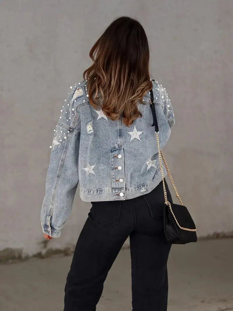 Starry Denim Jacket with Edgy Details for Women