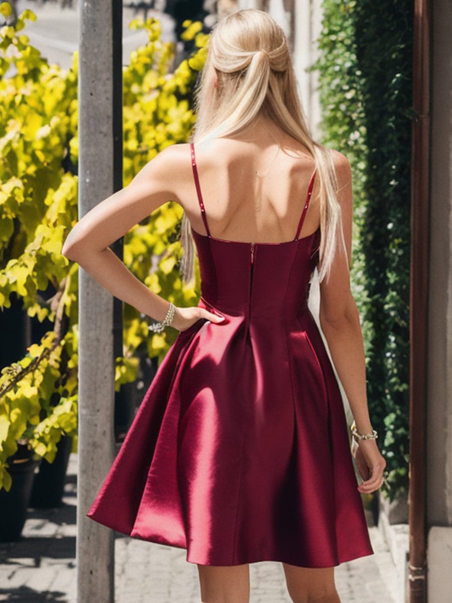 Chic Satin Spaghetti Strap A-Line Backless Dress for Homecoming
