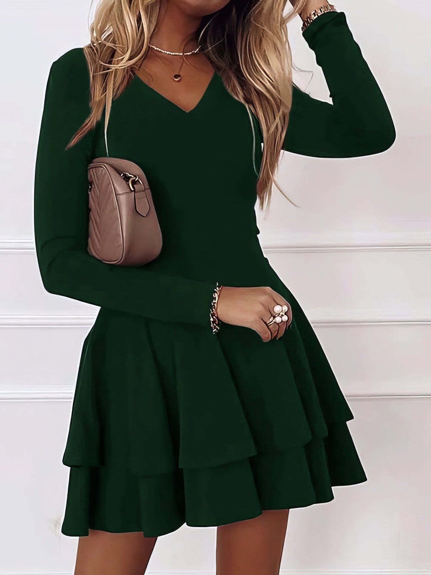 Casual V-Neck Long Sleeve Commuter Dress