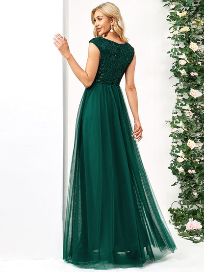 Glamorous Sleeveless A Line Wholesale Evening Dresses with Deep V Neck