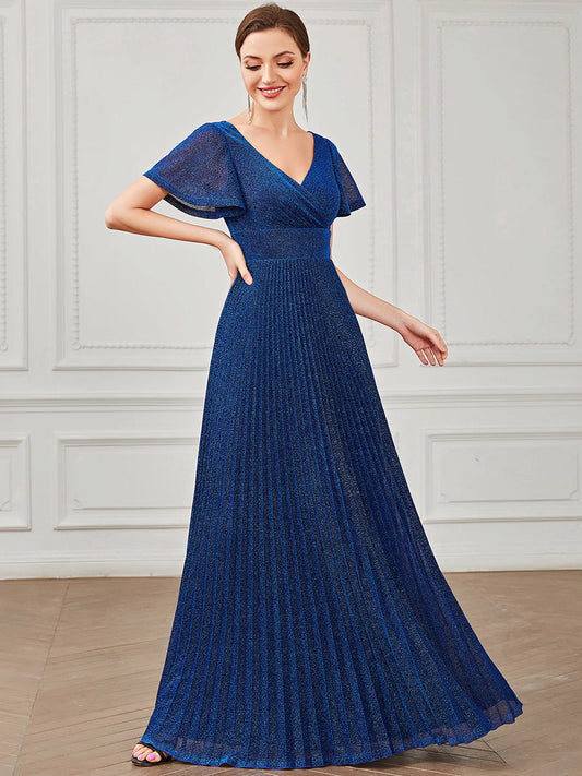 Elegant A-Line Evening Dress with Shimmering Butterfly Sleeves