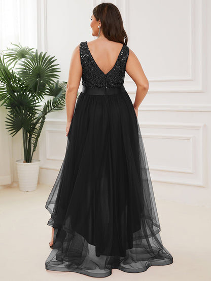 Plus Size Sparkling Wholesale Evening Dresses with Asymmetrical Hem Deep V Neck