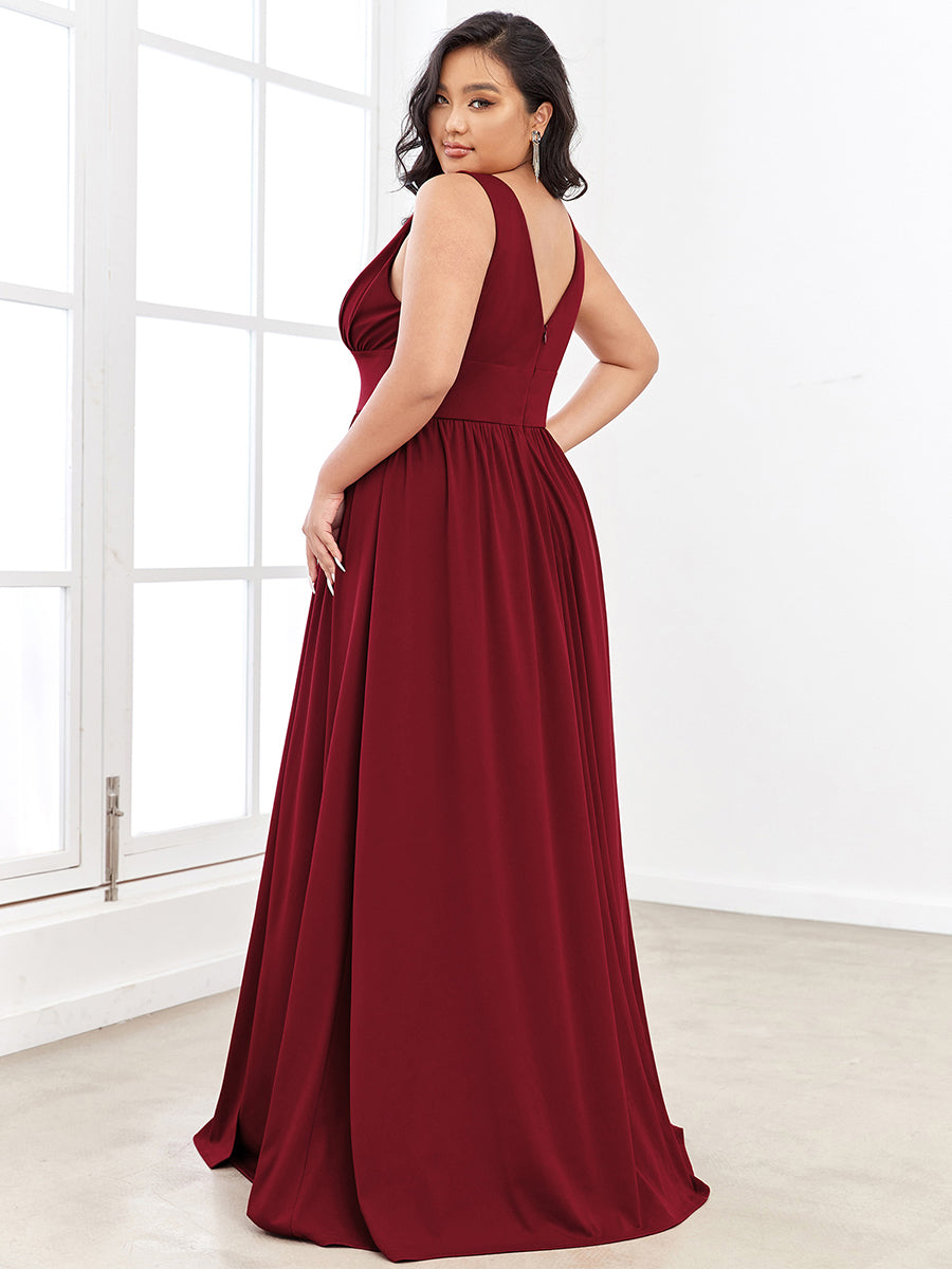 Plus Sleeveless Wholesale Bridesmaid Dresses with Deep V Neck and A Line