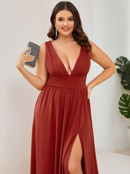 Plus Sleeveless Wholesale Bridesmaid Dresses with Deep V Neck and A Line
