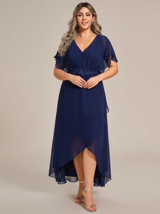 Sophisticated Chiffon Formal Dress with Flattering Bat-Wing Sleeves and Applique Embellishment