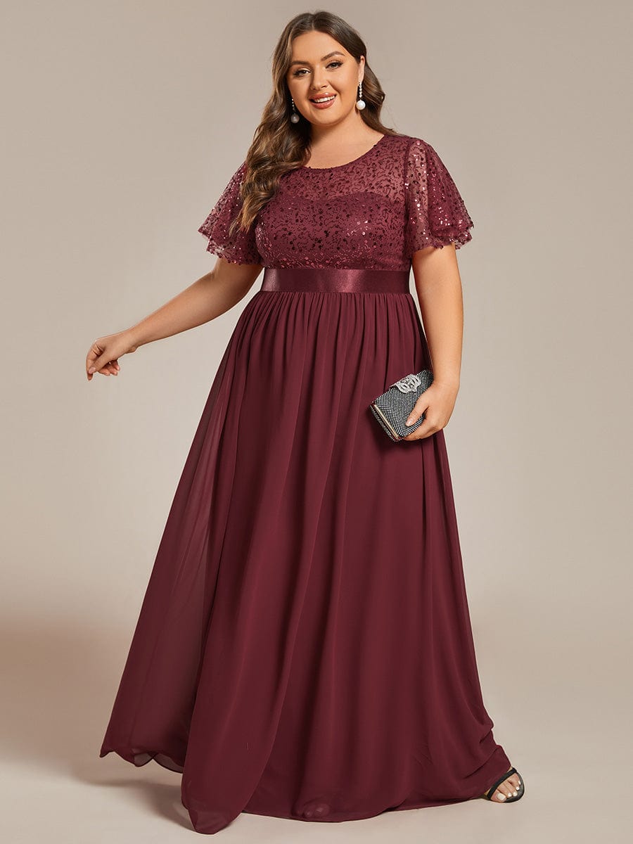 Sequin High Waist Chiffon Evening Dress