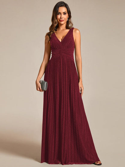 Sparkling Sleeveless Pleated Empire Waist A-Line Formal Evening Dress