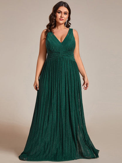 Sparkling Sleeveless Pleated Empire Waist A-Line Formal Evening Dress